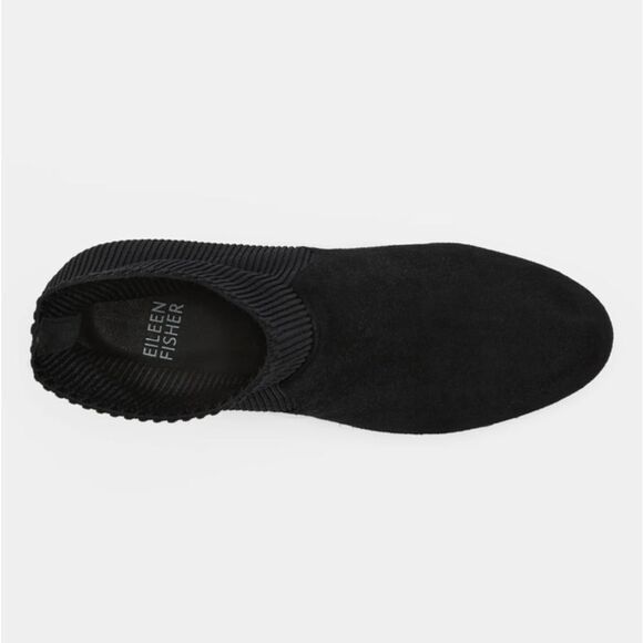 Eileen Fisher Knolls Suede & Recycled Stretch Knit Sock Block Heel Boot in Black - Picture 2 of 12